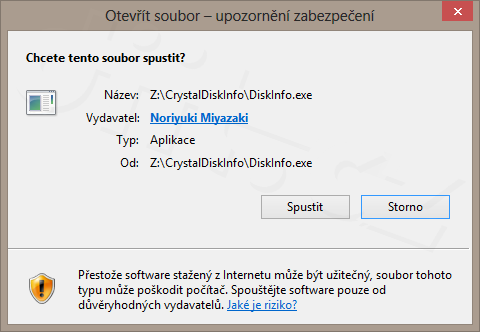 Windows 8  - Otevřít soubor – upozornění zabezpečení