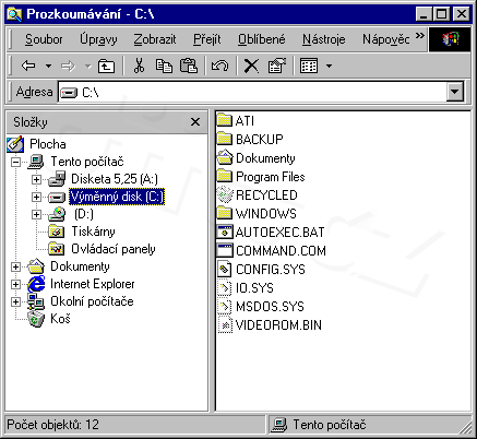 Windows 98 SE - průzkumník - disk C je výměnný