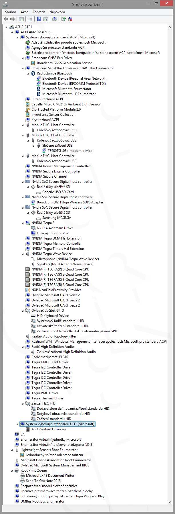 Windows RT 8.1 - správce zařízení - zobrazení podle připojení